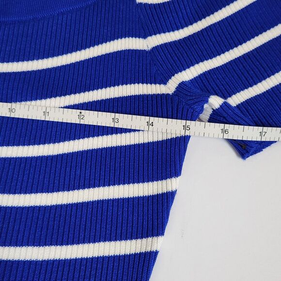 Almost Famous Ribbed Midi Dress Women's Large Cobalt Blue White Stripe Bodycon - Picture 9 of 11